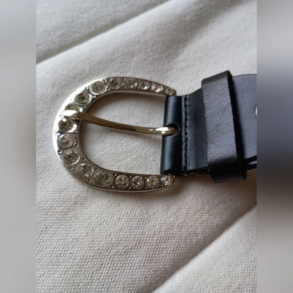 Daytrip Black Leather Belt with Silver Sparkle Studs_Small